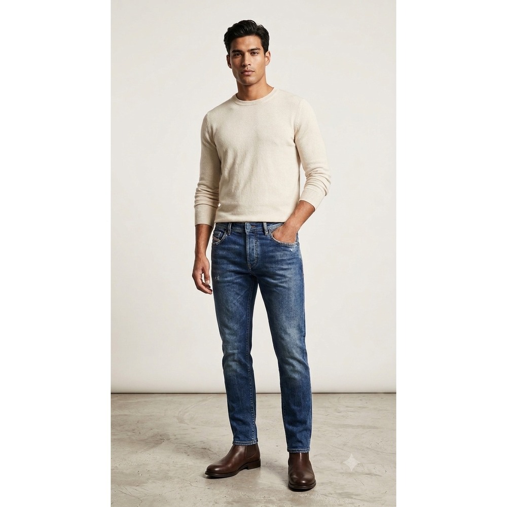 Diesel Tepphar Slim-Carrot Jeans Blue Distressed Stretch Button Fly Men's 31x32